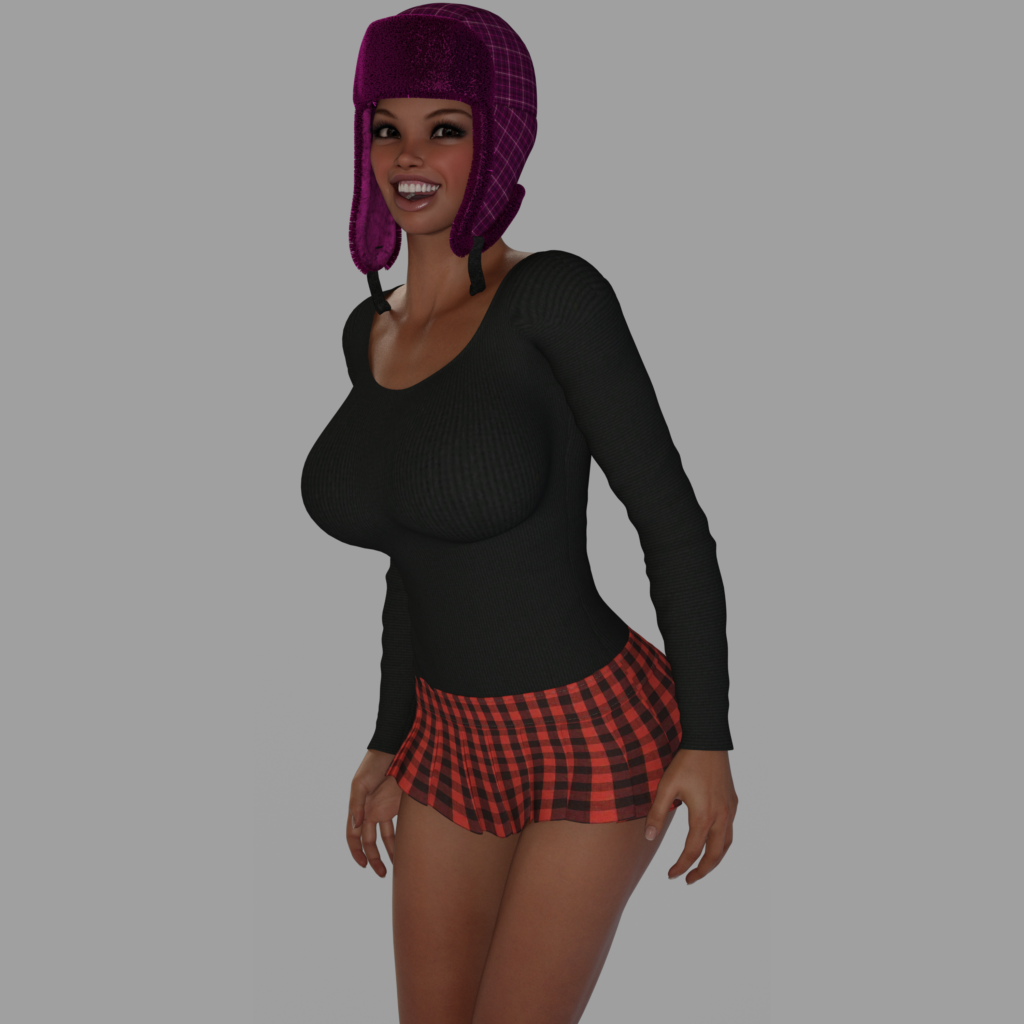 Maria from Cadulium (by Osgoode Media) wearing a skirt and standing and smiling at the camera
